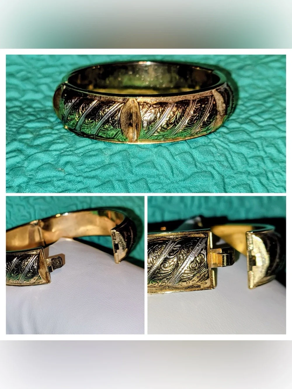 VINTAGE Gold-Tone Ornate Hinged Bangle Bracelet - Hidden Clasp EUC GORGEOUS!